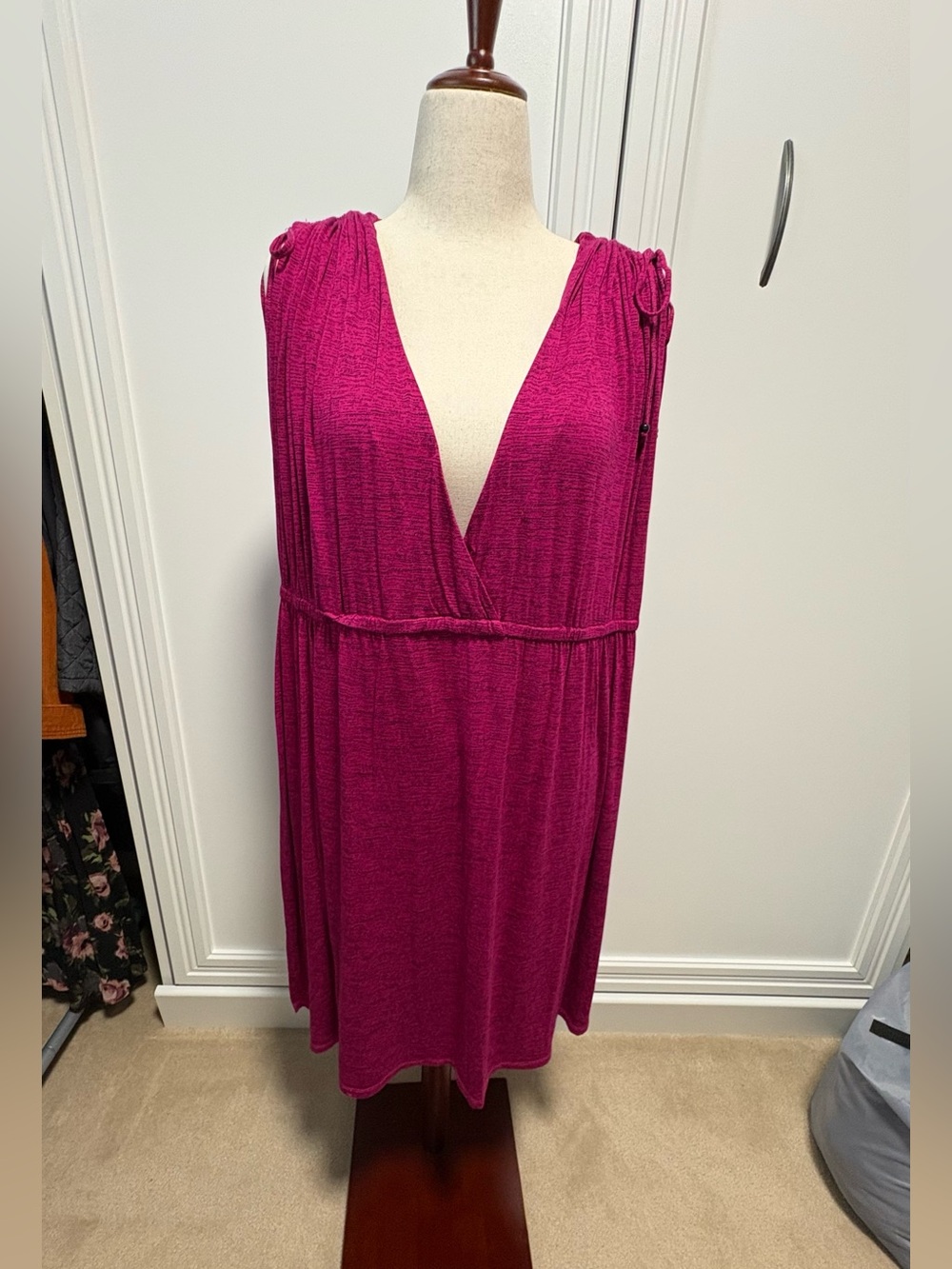 Fuchsia Sleeveless V-Neck Knit Dress swim cover up
